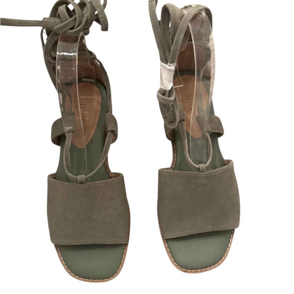 J.Jill Evonne Sandals Sz 6.5 Green Suede Gladiator Lace Up Demi Wedge Back Zip - Picture 3 of 8